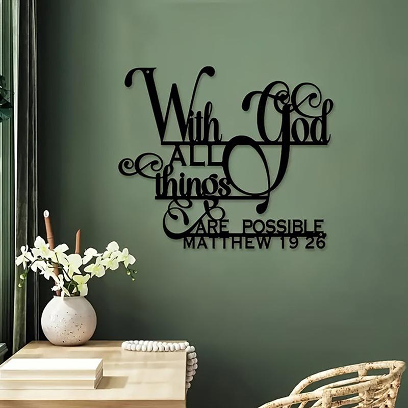 God Bless All Is Possible Sign Metal Wall Decor Black Religious Wall Scripture Large Christian Wall Decor Bible Verse Wall Decor