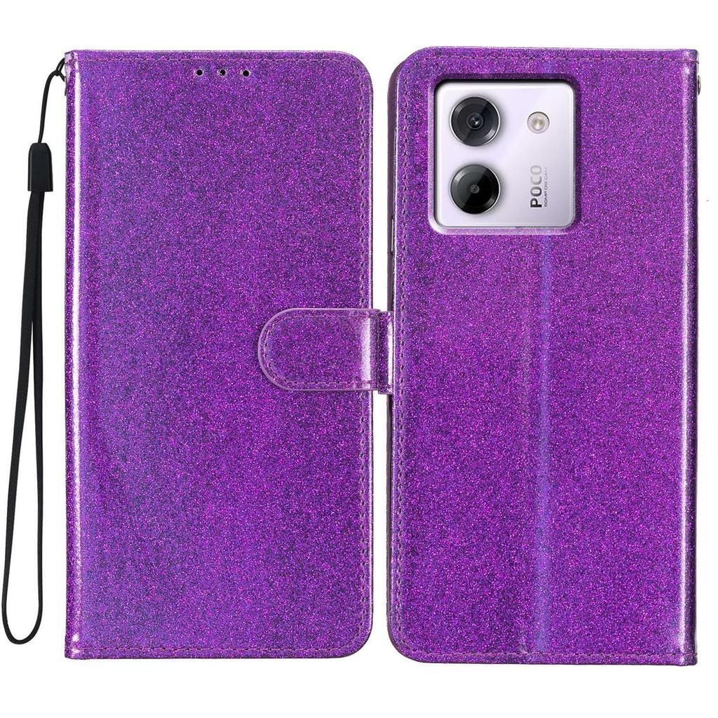 Für Xiaomi Poco M7 Pro 5G Brieftasche Hülle Glitzer Kratzfest Leder Ständer Handyhülle mit Riemen