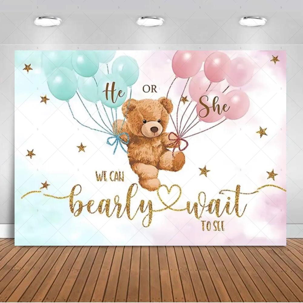 The Genre Reveal Theme Backdrop Baby Party Decorations Supplies Pink Blue Bear Gift Banner Newborn Shower Photography4872