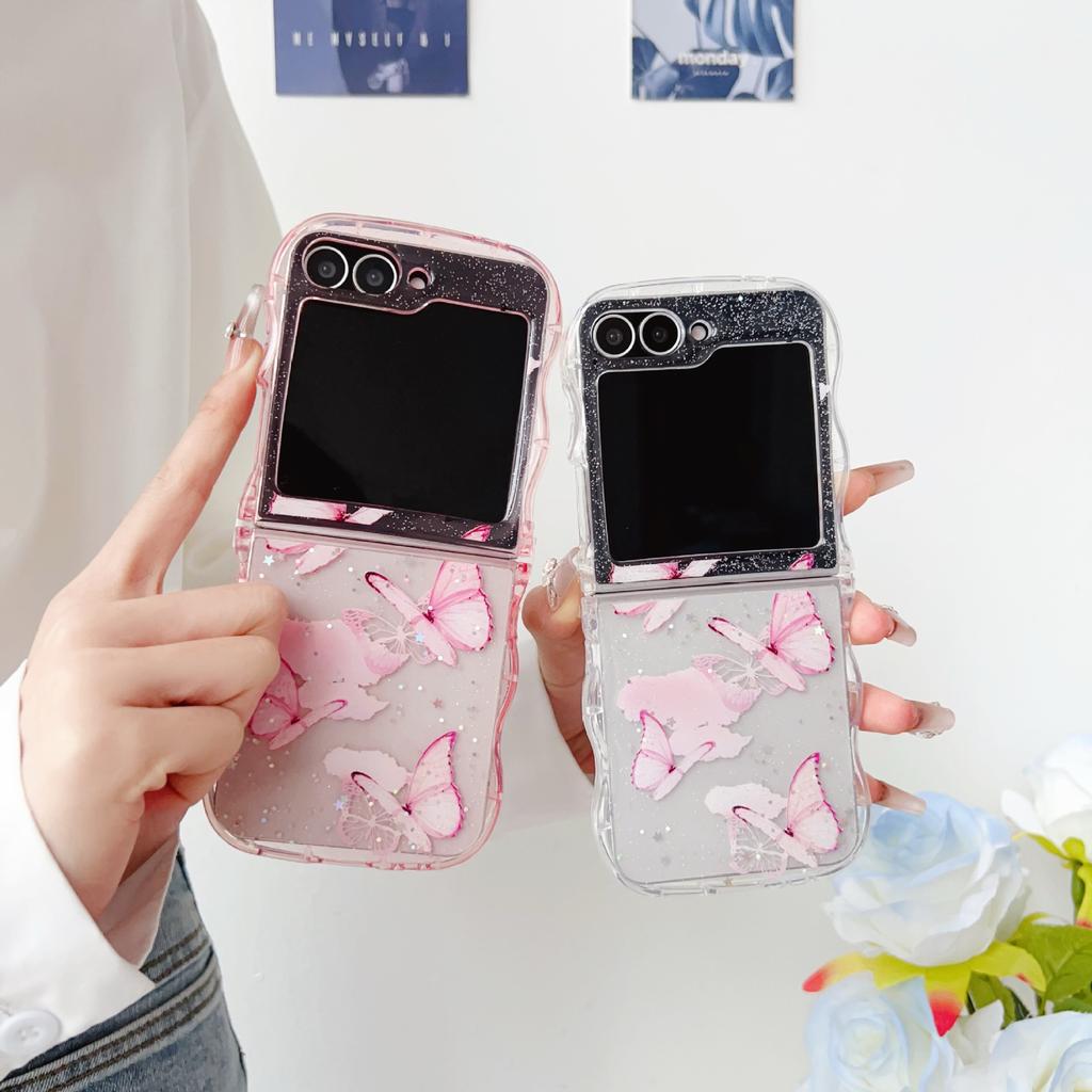 Samsung Folding ZFLIP6 Mobile Phone Case Glue Glitter Powder Wave Zflip5 Folding Anti Fall Protection Case