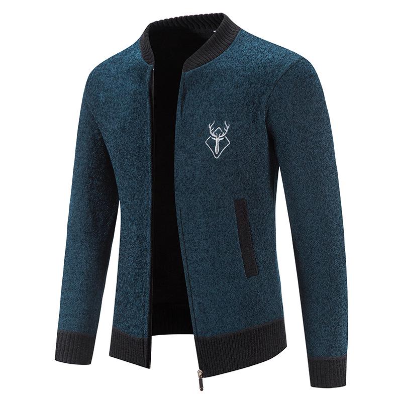 Men's Knitted Baseball Collar Cardigan: Thick Velvet, Long-Sleeved, Embroidered Winter Sweater Jacket.