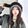 New Cute Rabbit Ear Hat for Women In Autumn and Winter Thickened Bicycle Hat Bag Integrated Knit Plush Hat