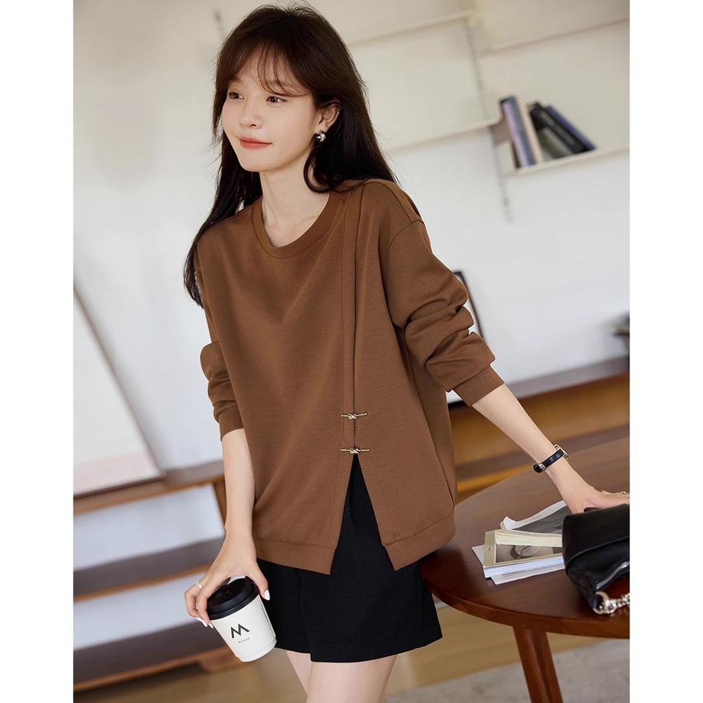 Loose Slit New Chinese Sweatshirt Autumn New Fashionable Casual Simple Sweatshirt for Women