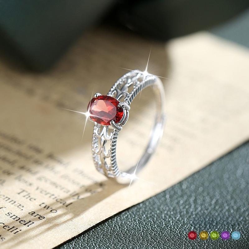 S925 sterling silver adjustable ring women's natural crystal stone jewelry hollow high-end design light luxury ring daily gift