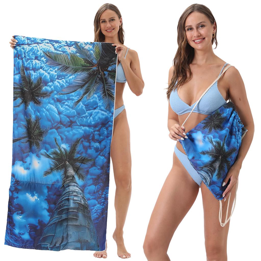 2026 Foldable Beach Towel Printed Bath Towel Integrated Beach Towel Integrated Bag Portable