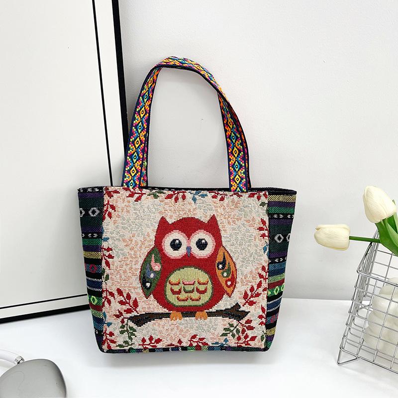 Embroidery hand bag literary retro shoulder bag women's large capacity linen embroidery handbag women