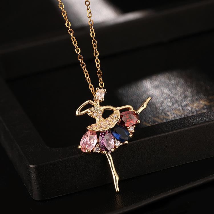 

Colorful Zircon Angel Girl Dancing Necklace Pendant Fresh Sweet Fashion Jewelry