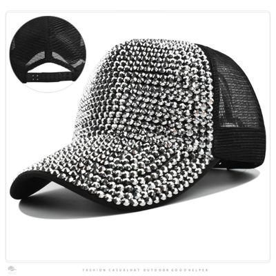 Luxury Shiny Mesh Cap Cotton Sunscreen Hats Fashion Rhinestones Baseball Caps  For Women Girls
