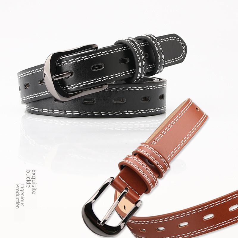 Pu Material Unisex Belt With Alloy Buckle And Double Line Detailing For Daily Use