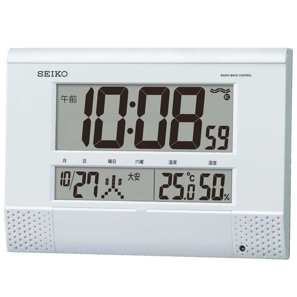 Seiko Clock White x x Wall Gift Wrapping Available BC412W, Pearl, Dimensions 18.6 26.4 3.9 cm, Clock/Table Clock, Radio-Controlled, Digital,