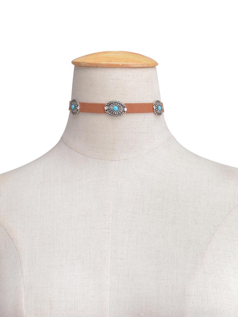 Böhmische grüne Naturstein-Flanell-Halskette, Vintage-braunes Halsband für Frauen, verstellbares Halsband, Strandschmuck