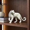 Living Room Table Decor 3D Printed Leopard Statue, Walking Panther Figurine, Blank White DIY Modern Interior Accents Paint Animal Ornament for