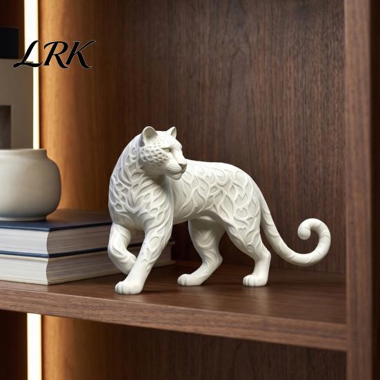 Living Room Table Decor 3D Printed Leopard Statue, Walking Panther Figurine, Blank White DIY Modern Interior Accents Paint Animal Ornament for