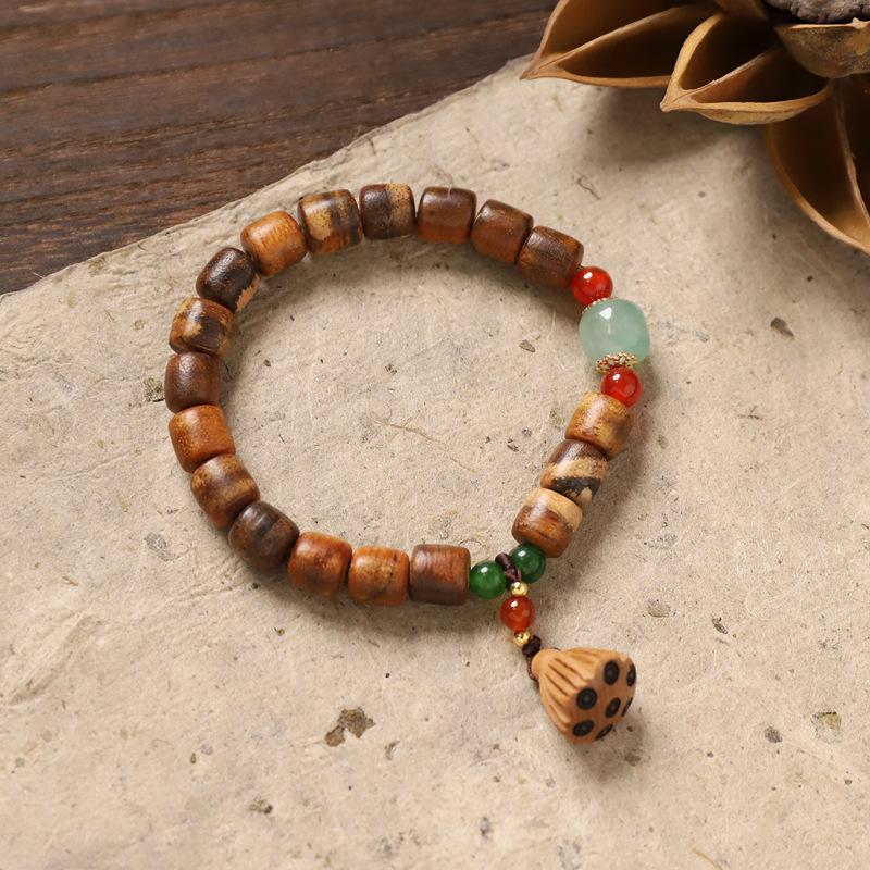 Hua Qinan agarwood wood lotus lotus pod bracelet tiger striped bucket beads niche design men's and women's cultural play bracelet