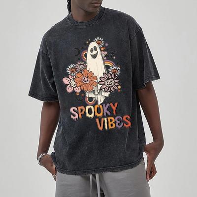 Maglietta Speciale per Coppia con Stampa Fantasma Spettrale Cotone Oversize Larga Girocollo Manica Corta Unisex Divertente da Ragazza