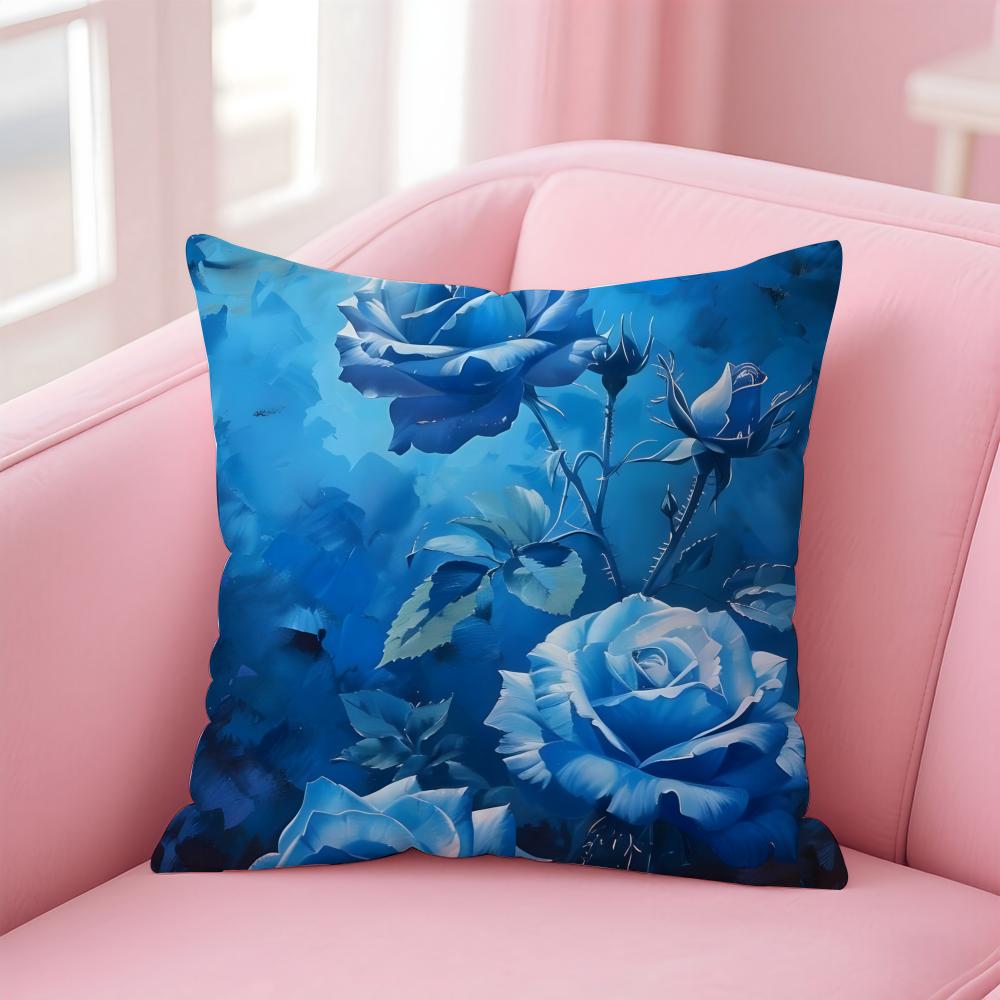 Romantic blue roses Cushion Cover Pillow Case Soft Skin Friendly Fabric  Concealed Zipper