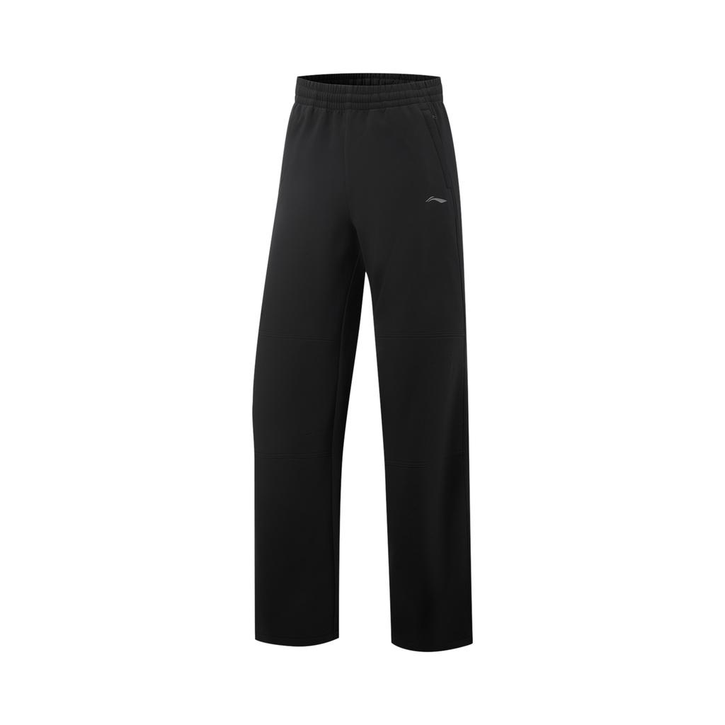 Li-Ning Comfortable Versatile Thick Straight Leg Fleece Simple Warm Knitted Sports Pants Women Bottoms Black AYKV718-1