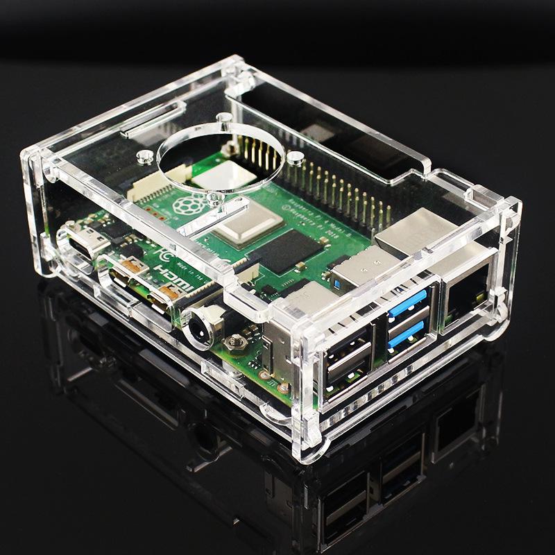 Raspberry Pi 4B Acrylic Protective Case + Fan with Installation Screws