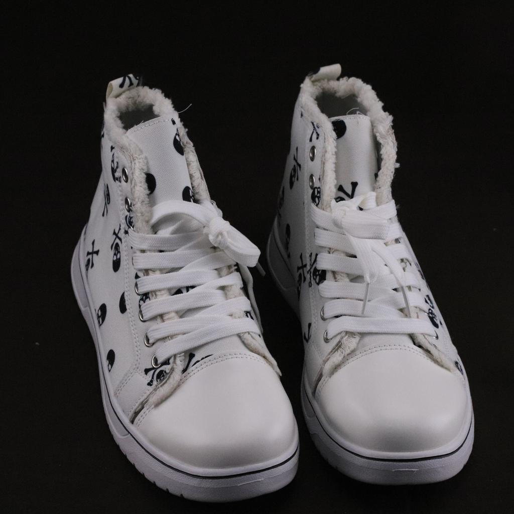 Large Size Halloween Skull Bone 3D Printing High Top Lace-up Casual Canvas Shoes Flat Baseplate Shoes Women