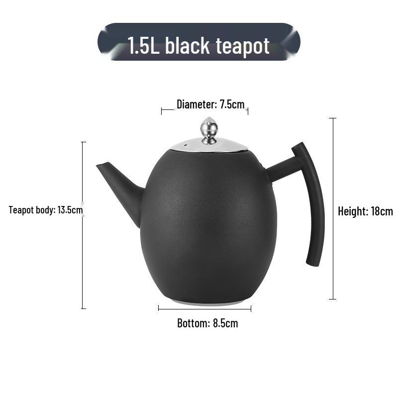Thickened Stainless Steel Black Classical Teapot for Restaurant and Hotel, Induction-Compatible, Small Tea Art Kettle.