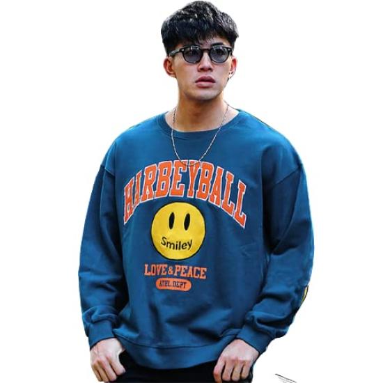 

Свитшот с круглым вырезом Samdiff Smile для мужчин, логотип Smile, свободный крой, большой свитшот, американский кэжуал, длинный рукав, логотип колледжа, уличный, хлопок, L, синий