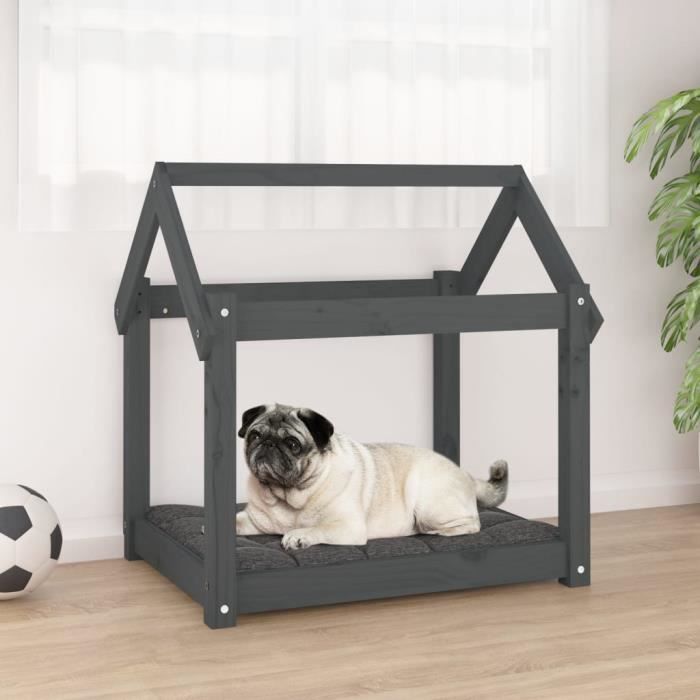 822204 vidaXL Lit pour chien Gris 71x55x70 cm Bois de pin solide