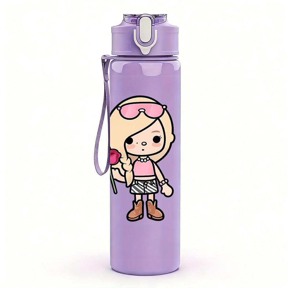 1PC Blonde Doll Girl Cute Cartoon Print 750ml Color Plastic Sports Water Bottle Leakproof Flip Straw Lid Suitable for Sports Office Home Use