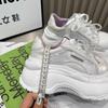 2025 New Women's Soft Leather Thick Bottom Sneakers Casual Sports Shoes Butterfly Knot Pearl Lace up Heightening Board Shoes