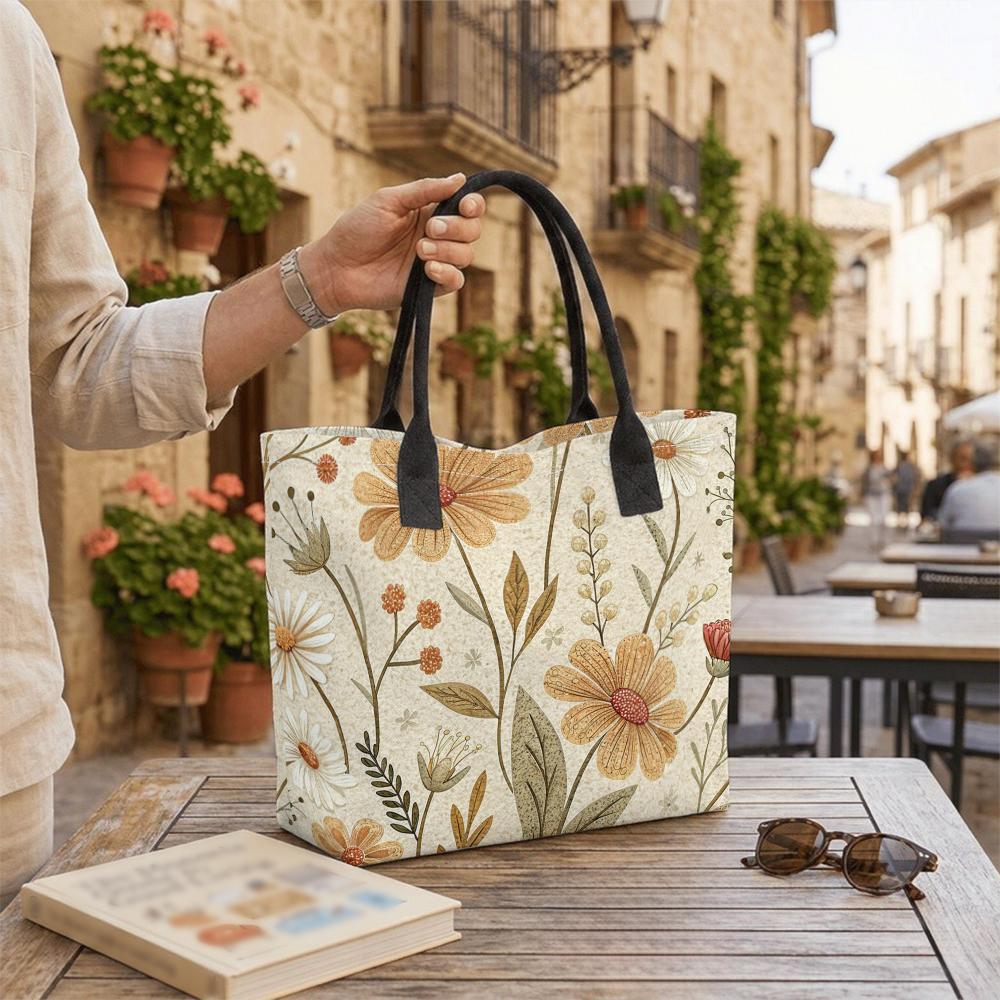 Boho Floral Print Tote Bag Casual Lightweight Large Capacity Ladies Daily Handbag