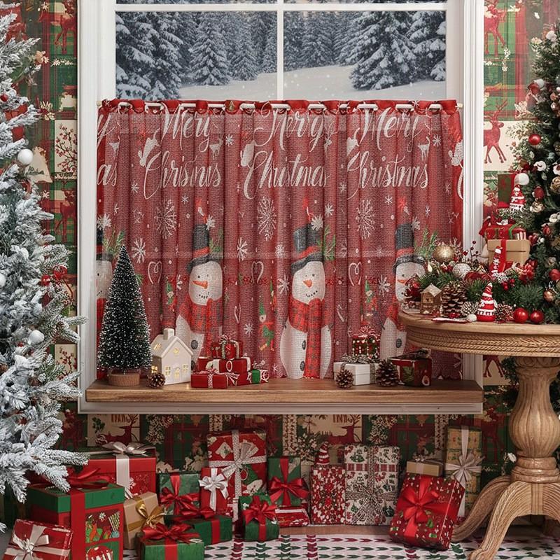 American Christmas Print Coffee Curtain Lace Blackout Window Valance Rectangular Decor Bedroom Dining Room