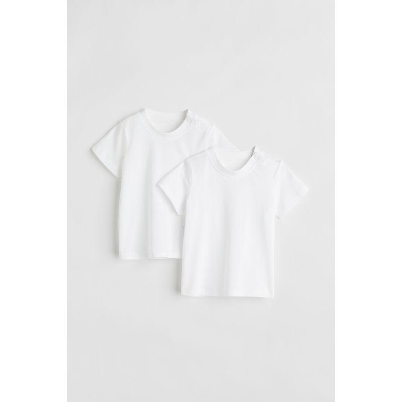

HM Children s Clothing Baby Girl s T-shirt 2 Pieces Autumn Western Style Plaid Soft and Simple Short Sleeve round Neck Top 1088053 White 90/48