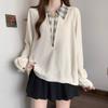 Fake Two-piece Spliced Lapel Long-sleeved Sweatshirt for Women Autumn Fashion Casual Versatile Top