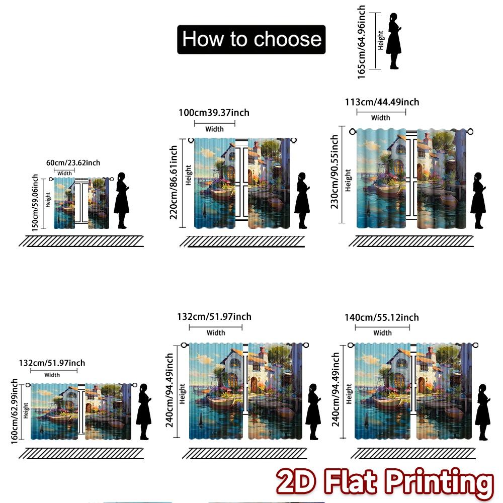2pcs, 2D FLAT PRINTING Curtains (Without Rod) Fairy Cottage Christmas Festival Chic Print Curtains Prints Light Filtering