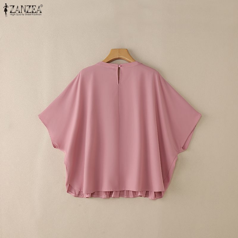 ZANZEA Women Elegant Round Neck Loose Casual Half Sleeve Blouse