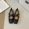 FengLiDa Retro Square Head with Single Shoes Women's 2025 Autumn Bow Light Mouth Commuting Ladyshoes Grandma Shoes