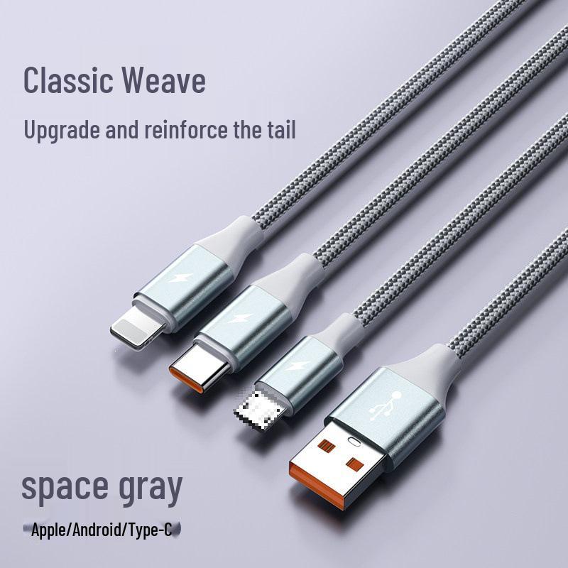 100W 3-in-1 Fast Charging Type-C Phone Cable 0.6m
