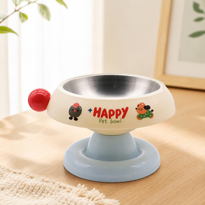 Stainless Steel Elevated Cat Dog Bowl Detachable Anti-Tip Pet Feeding Bowl Cute Food Water Bowl with Neck Support