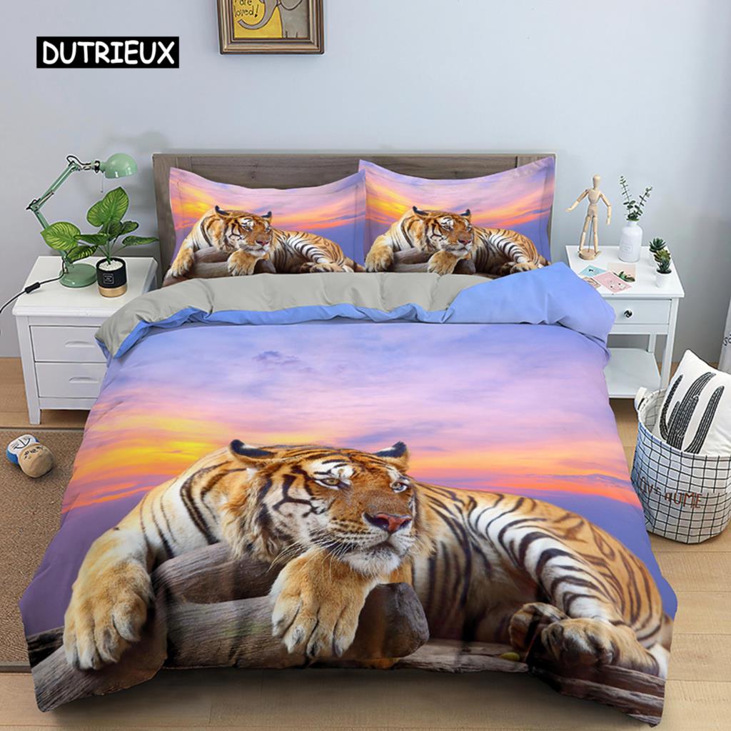 Tiger Duvet Cover Soft Comforter Cover Microfiber Animal Bedding Set Tiger Pattern Quilt Cover for Room Decor 2/3Pcs Bedclothes
