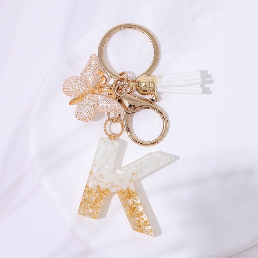 Chic White Tassel Letter Keychain with Resin Epoxy Pendant - Stylish Ornament for Bags