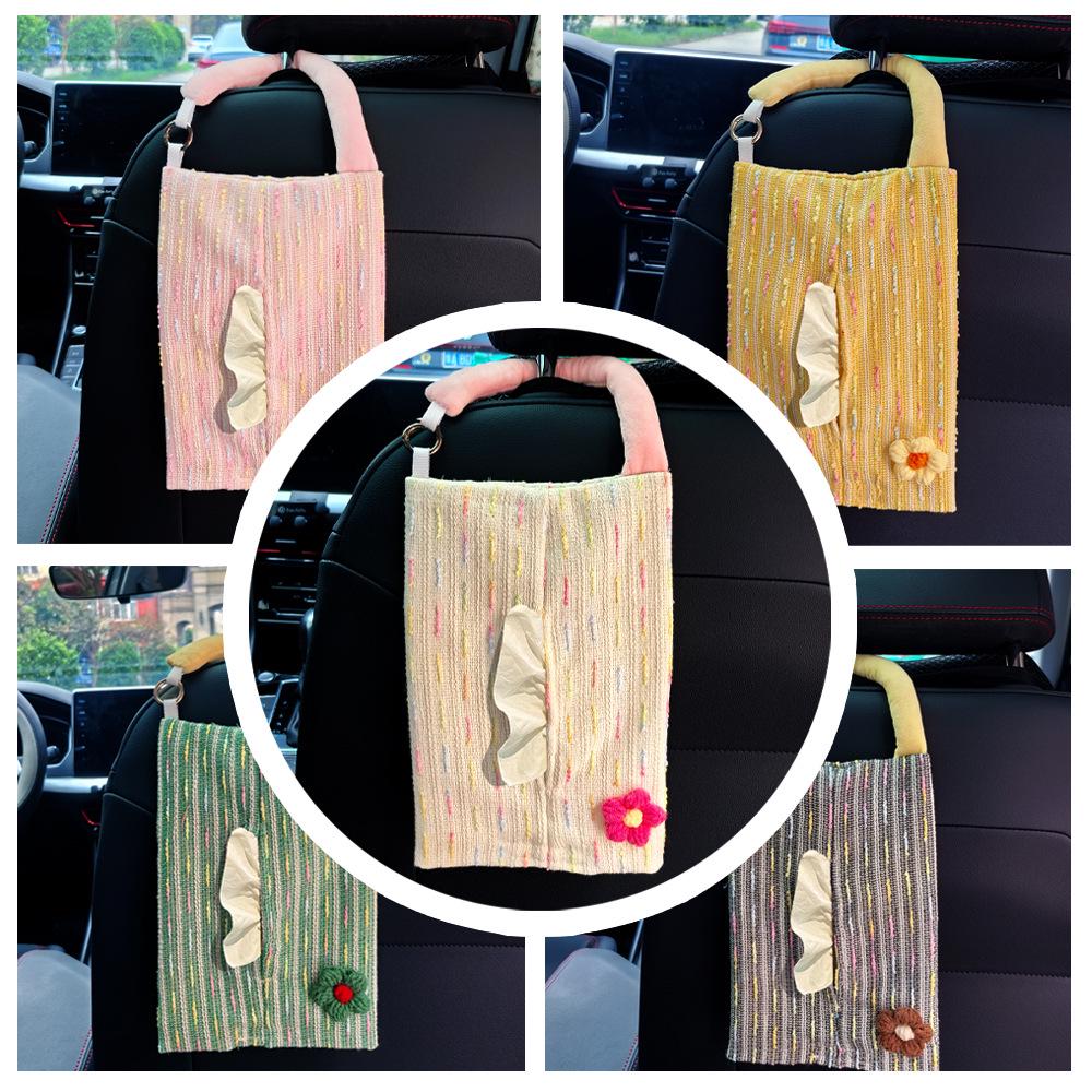 Creative French-Style Fabric Hanging Car Tissue Box, Adjustable Napkin Holder