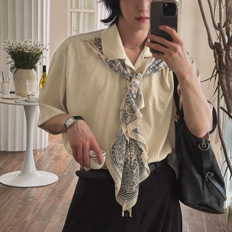 INCERUN Oversized Men Casual Lapel Scarf Neck Short Sleeve Shirts