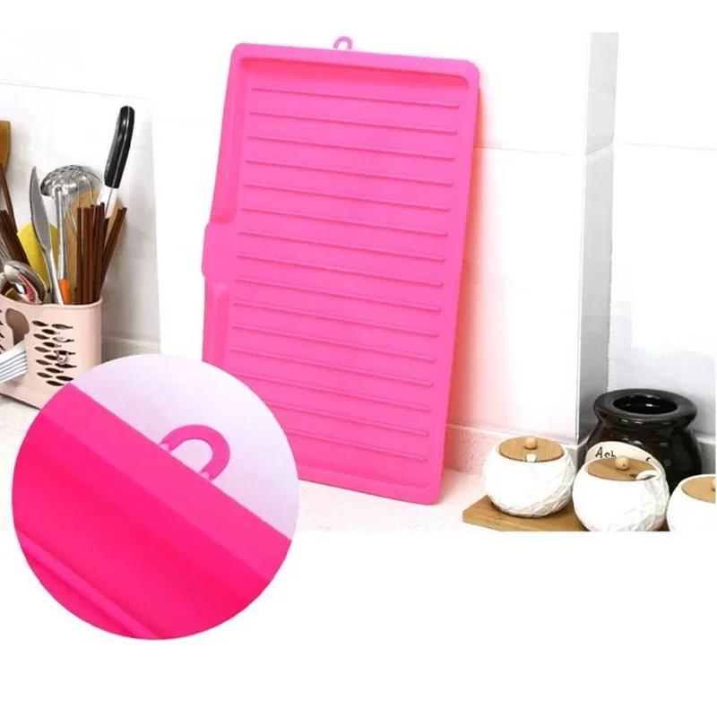 Kitchen Drain Pad Rectangle Dish Drainer Tray Kitchenware Spoon Mat Vegetable Fruit Drying Rack Cleaning Brushes Sponge Holder