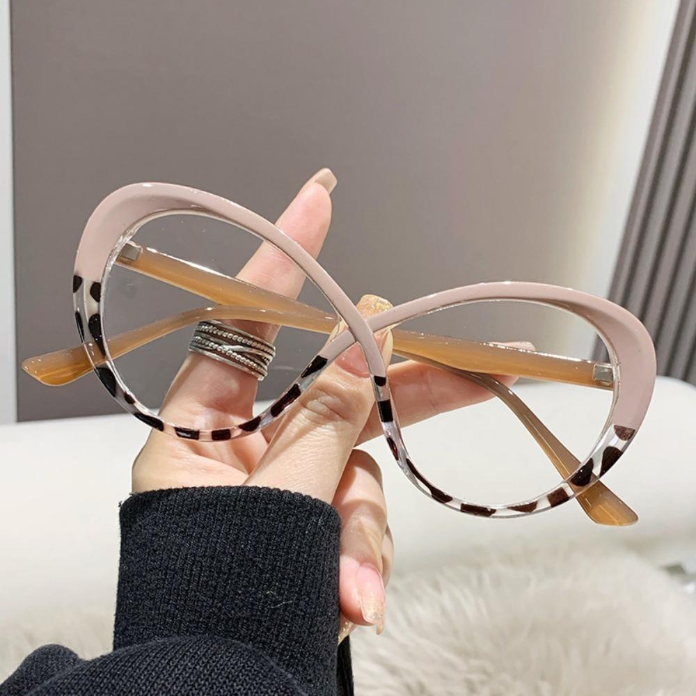 Flat Women's Super Lightweight Round Cat Eye Frames Oversized European and American Street Style Anti- Blue Lightweight Lenses