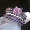 Exquisite Alloy Vintage Rings Set Princess Color Pink Blue White Crystal  Birthday Promise Anniversary Rings for Women