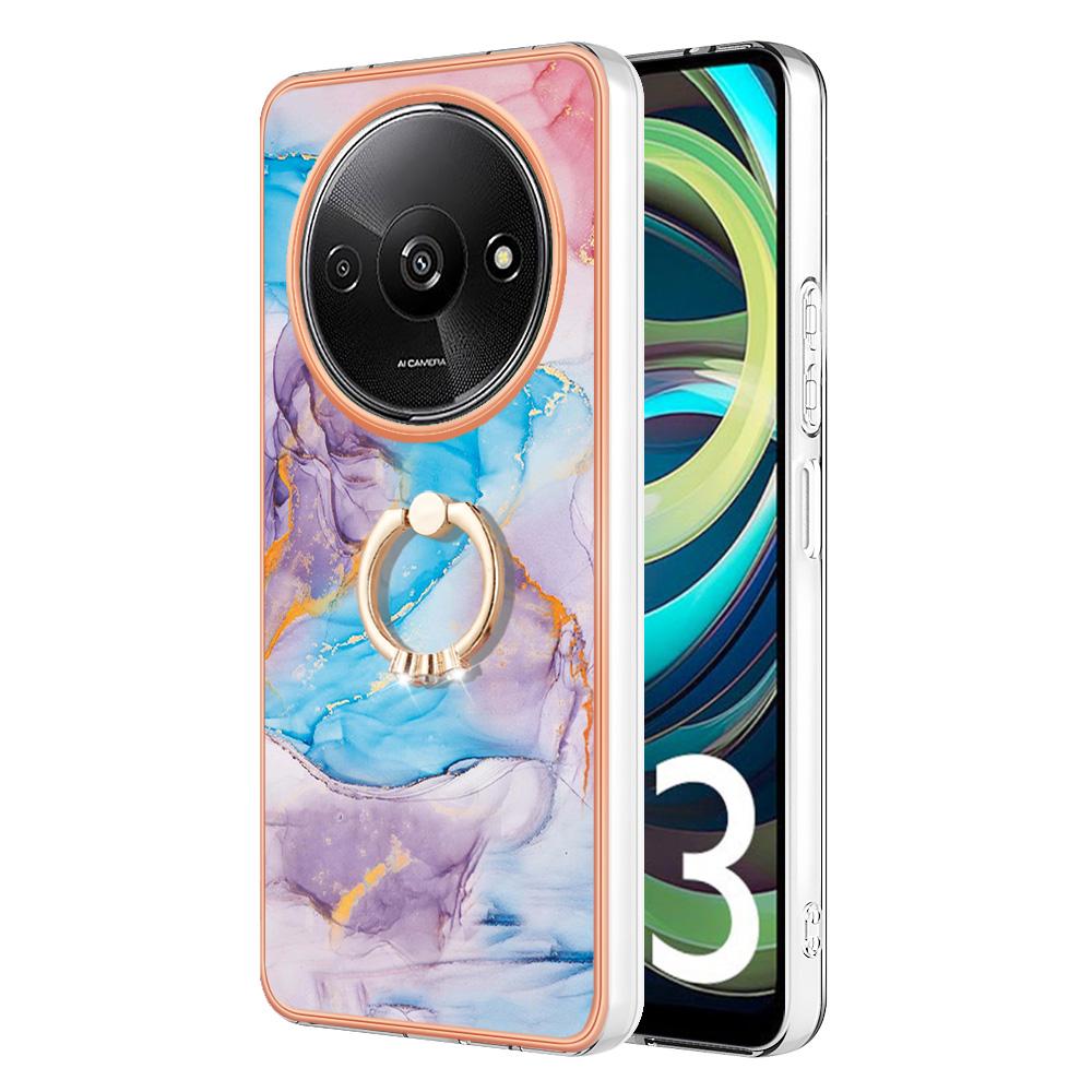 For Xiaomi Redmi A3/Poco C61 4G Case with Ring Kickstand IMD Marble Pattern TPU Back Cover
