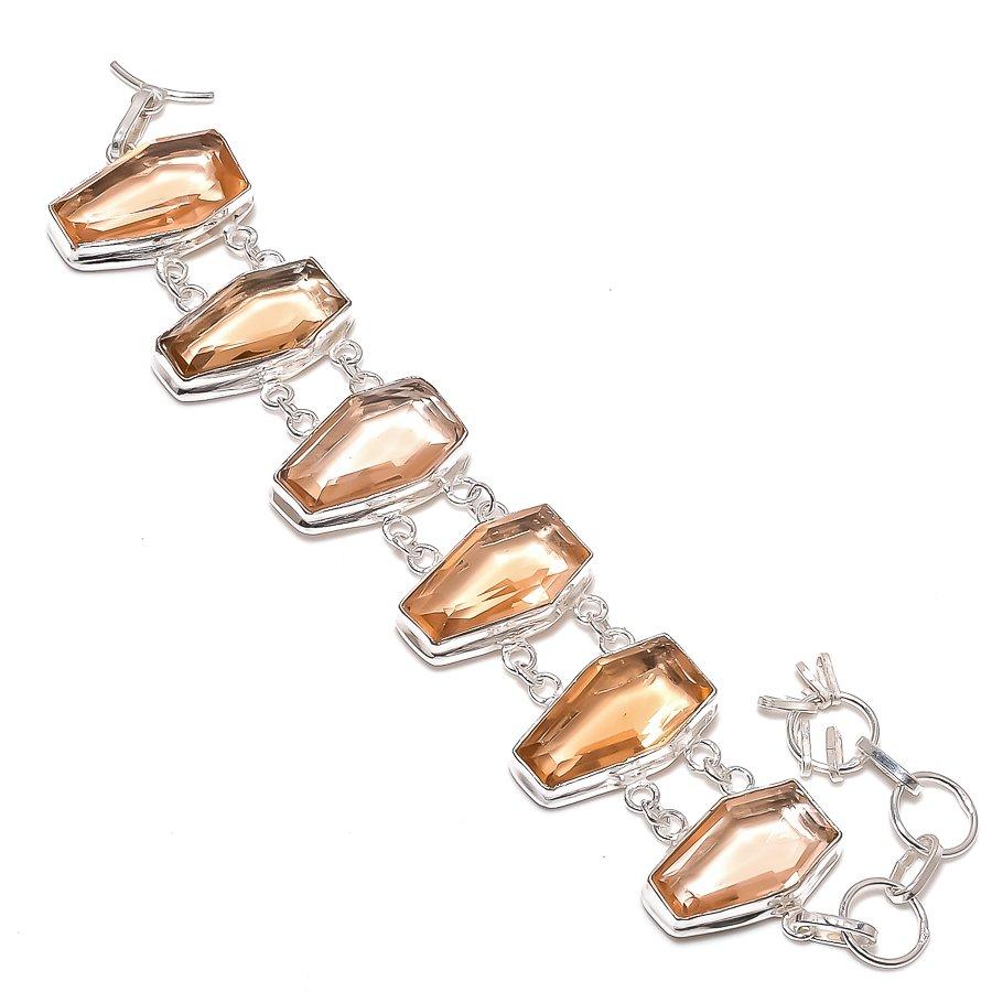 Morganite Gemstone 925 Sterling Silver Bracelet 7-8"