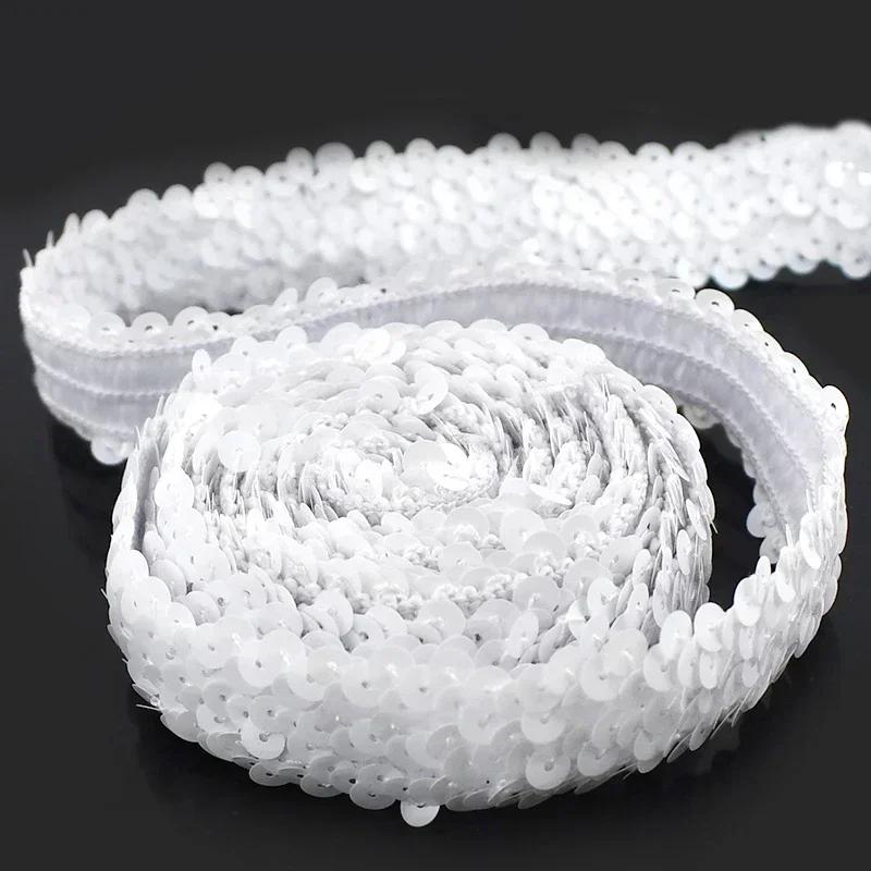 2/5/10Meters Meetee 30mm Sequin Lace Ribbon Stretch Fabric Laces Trim for Clothes Elastic Band DIY Sewing Decoration Accessories