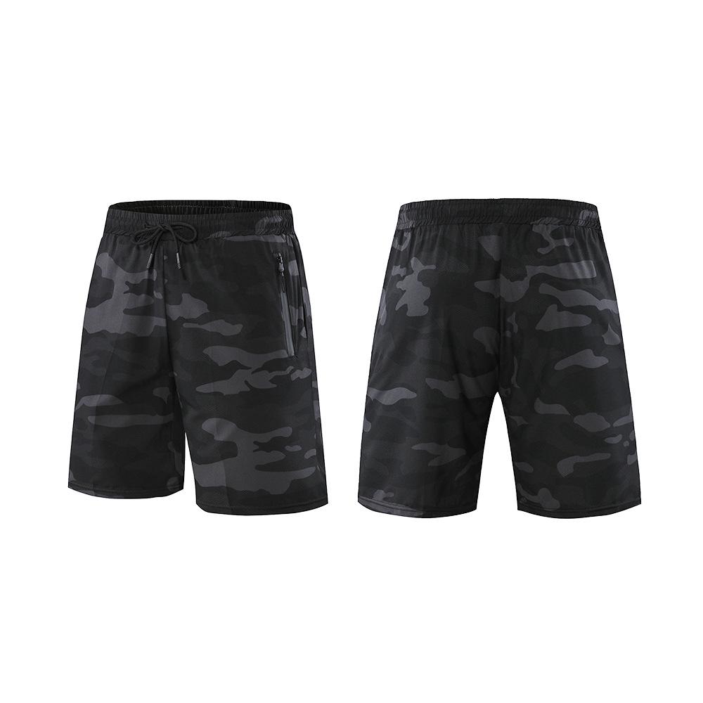 Men's Slim-Fit Camouflage Breathable Summer Fitness Shorts with Zipper Pockets, Mid-Length, Multi-Color Print
