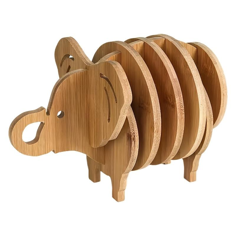 

Creative Wooden Elephant Heat Mat, Home Decor Set, Suitable for Hot Dishes, Cookware, Bowls, Cups, Anti-Slip Heat-Resistant Pad one size&Round