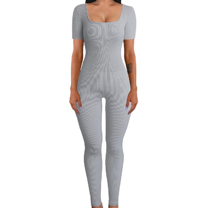 New Women'S Jumpsuit For Autumn And Winter, Threaded Square Collar, Hip Lifting, Slim Fit And Sexy Jumpsuit